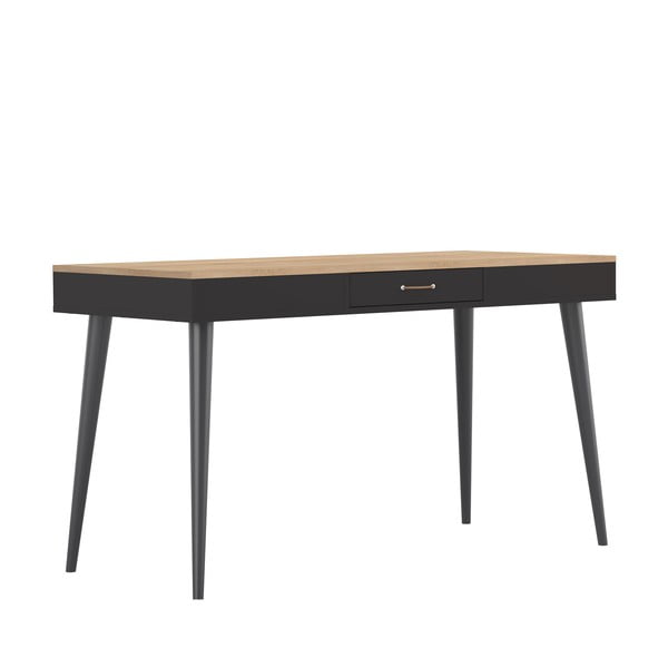 Czarne biurko z blatem w dekorze dębu 134x59 cm – TemaHome -image-4