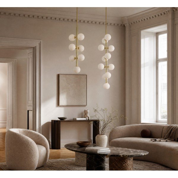 Biała/w kolorze złota metalowa lampa wisząca ze szklanym kloszem ø 27 cm Trieste – Premier Housewares-image-1