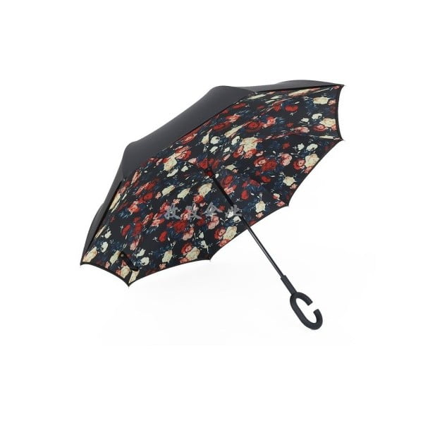 Czarny parasol z kolorowymi detaily Flowers, ⌀ 110 cm