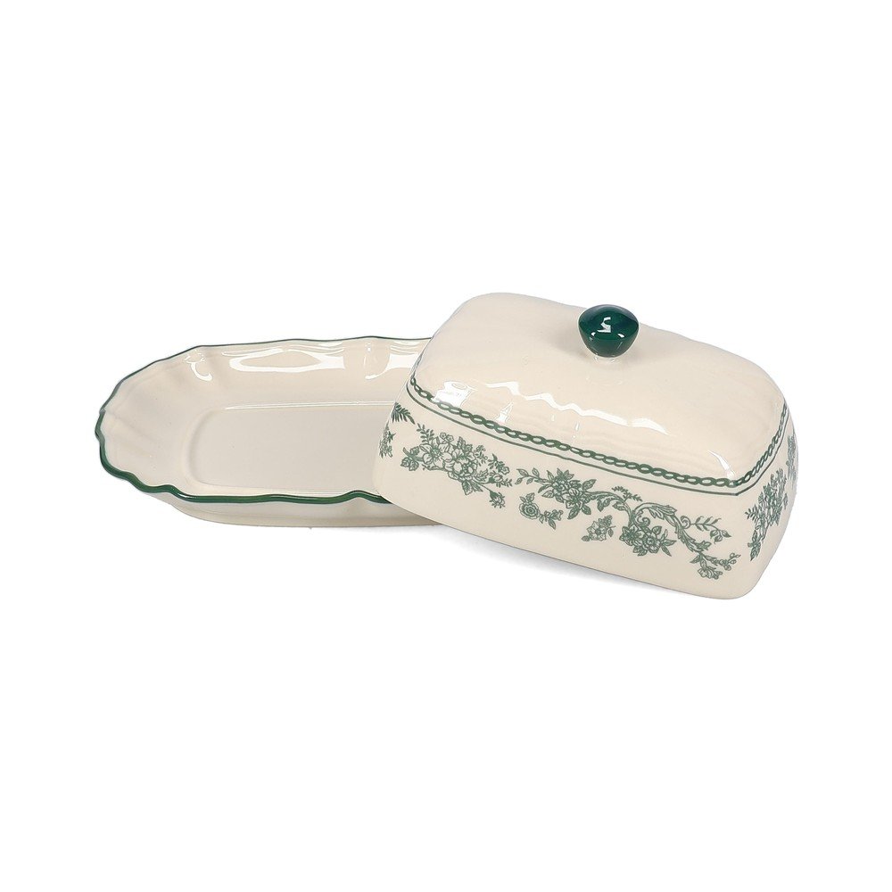 Zielona/w kolorze kości słoniowej porcelanowa maselniczka Cyril – S|P Collection (zdjęcie 4)