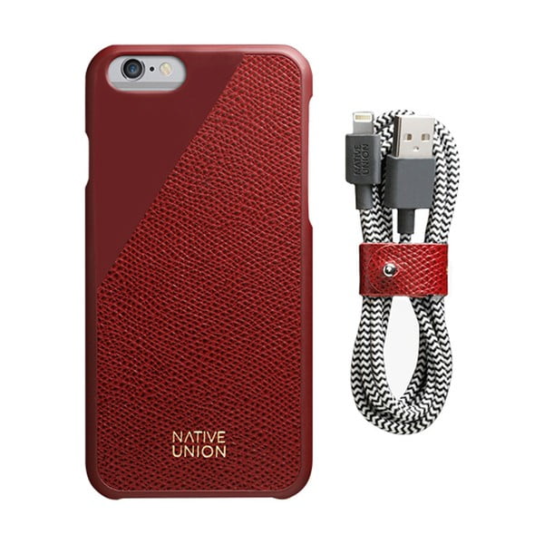 Zestaw ciemnoczerwonego etui z prawdziwej skóry i kabla do ładowania iPhone 6 i 6S Plus Native Union Clic Leather Belt