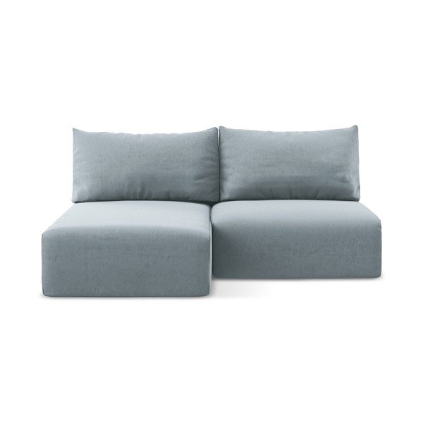 Niebieski aksamitny rozkładany/ze schowkiem narożnik (lewostronny/z szezlongiem) Kalena – Makamii