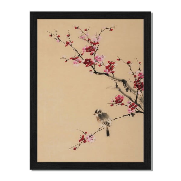 Obraz w ramie Liv Corday Asian Bloosom & Bird, 30x40 cm