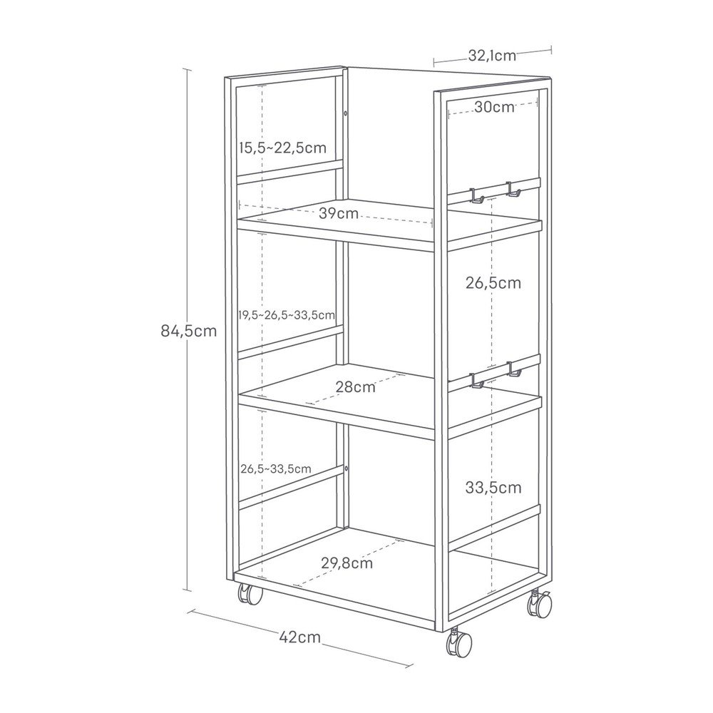 Biały metalowy regał na kółkach 42x84,5x32 cm Tower – YAMAZAKI (zdjęcie 9)