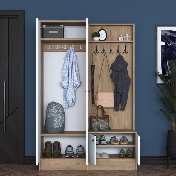 Biały zestaw do przedpokoju w dekorze orzecha Theresa – Kalune Design-image-4