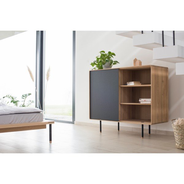 Czarno-naturalna niska komoda z litego drewna dębowego 118x100 cm Fina – Gazzda-image-3