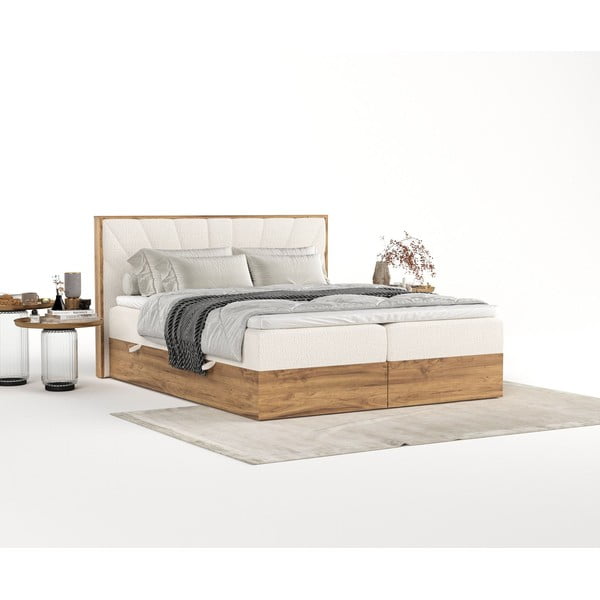 Kremowo-naturalne łóżko boxspring ze schowkiem 160x200 cm Asahi – Maison de Rêve-image-2