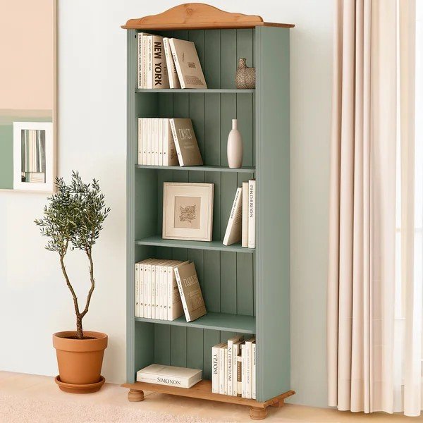 Zielony/w jasnym naturalnym kolorze regał z litego drewna sosnowego 77x181x31 cm Mette – Støraa-image-3
