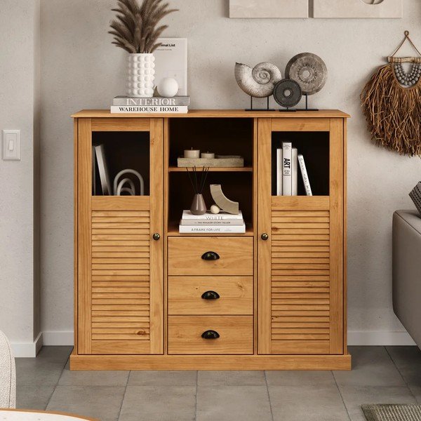 Szafka z litego drewna sosnowego w jasnym naturalnym kolorze 127x116x38 cm Edith – Støraa-image-3