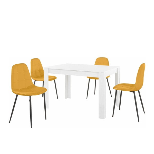 Komplet białego stołu i 4 pomarańczowych krzeseł Støraa Lori Lamar