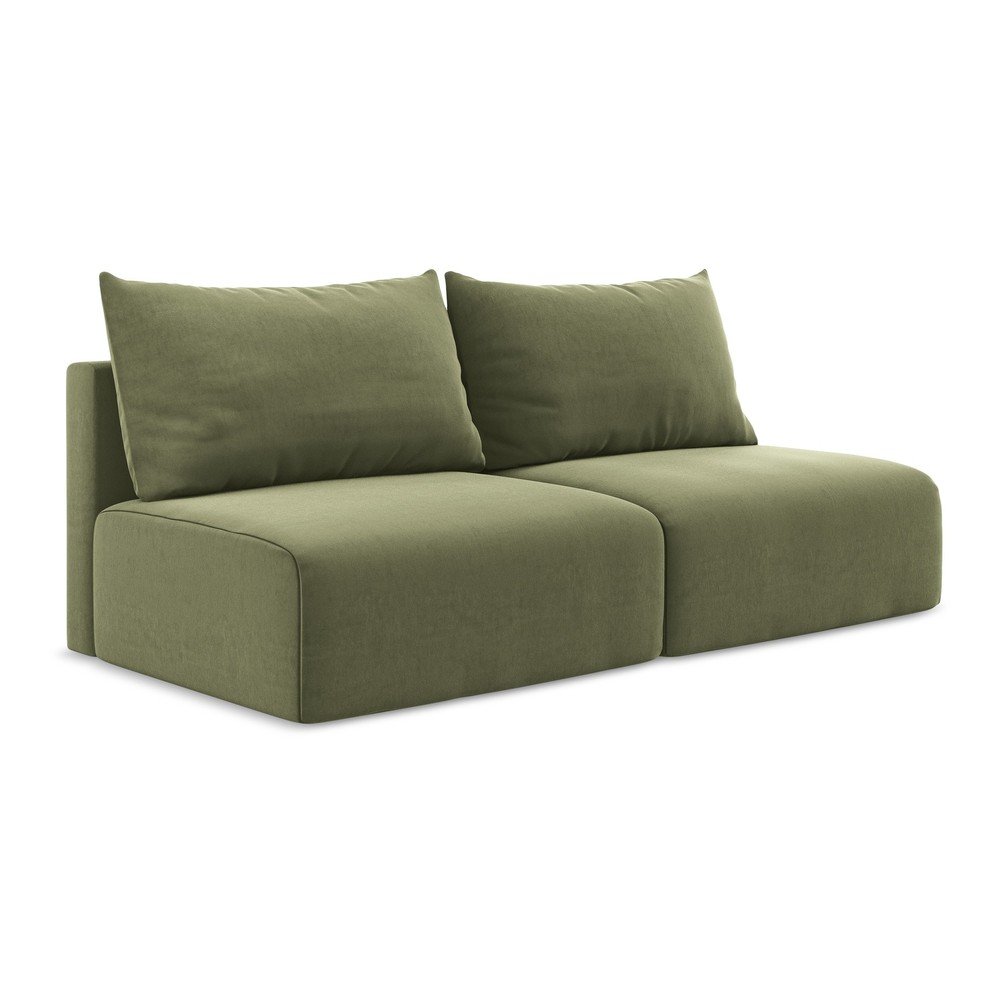 Zielona aksamitna rozkładana sofa ze schowkiem 216 cm Kalena – Makamii (zdjęcie 3)