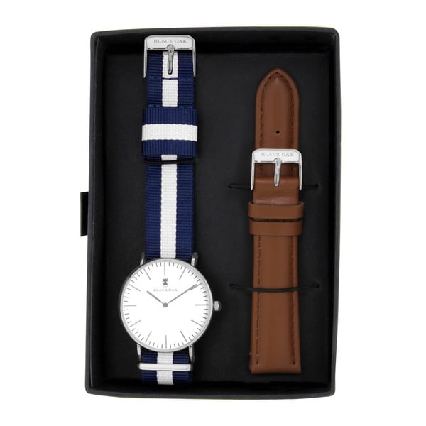 Komplet zegarków męskich z paskami Black Oak Stripe White 