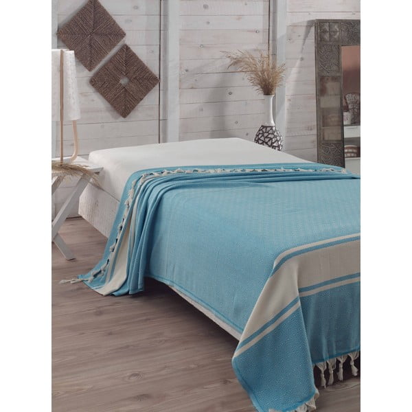 Turkusowa bawełniana narzuta na łóżko Elmas Turquoise, 200x240 cm