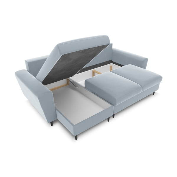 Jasnoniebieski aksamitny rozkładany narożnik ze schowkiem Kyoto – Cosmopolitan Design-image-2