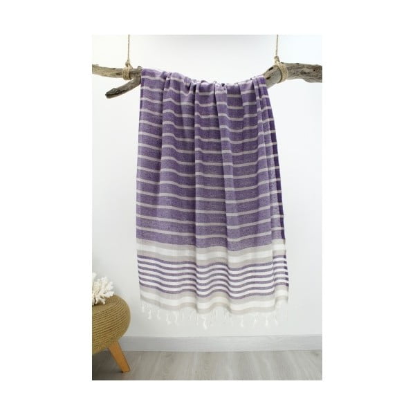 Fioletowy ręcznik bawełniany Hammam Alesta Style, 90x180 cm
