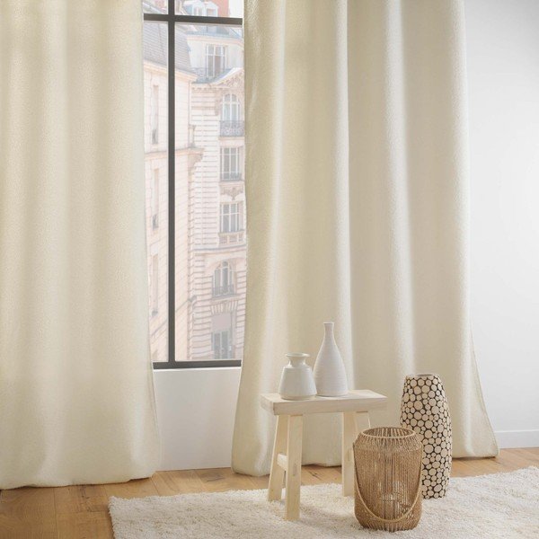 Kremowa zasłona z materiału bouclé 140x240 cm Wooly – douceur d'intérieur-image-2