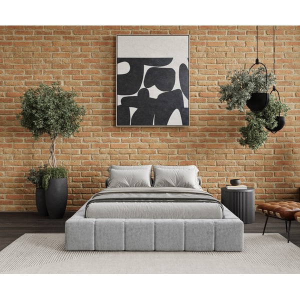 Jasnoszare tapicerowane łóżko dwuosobowe ze schowkiem i stelażem 160x200 cm Aruba L – Maison de Rêve-image-1