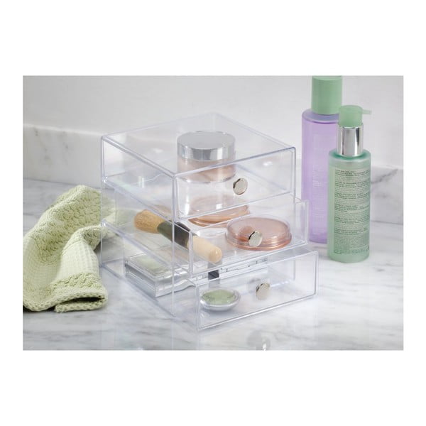 Przezroczysty pojemnik z 2 szufladami iDesign Drawers, wys. 16,5 cm-image-1