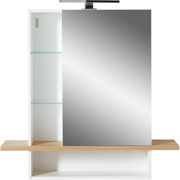Biała wisząca szafka łazienkowa z lustrem w dekorze dębu 90x91 cm Novolino – Germania