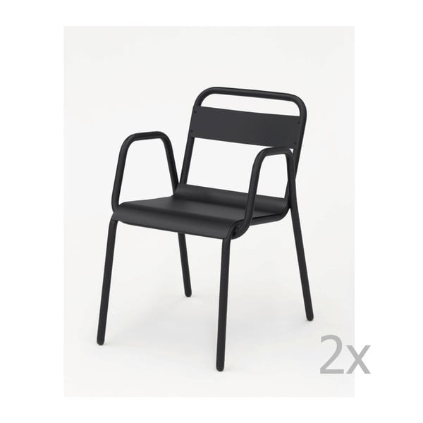 Zestaw 2 czarnych krzeseł ogrodowych z podłokietnikami Isimar Anglet