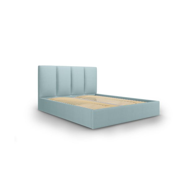 Jasnoniebieske tapicerowane łóżko dwuosobowe ze schowkiem ze stelażem 160x200 cm Juniper – Mazzini Beds