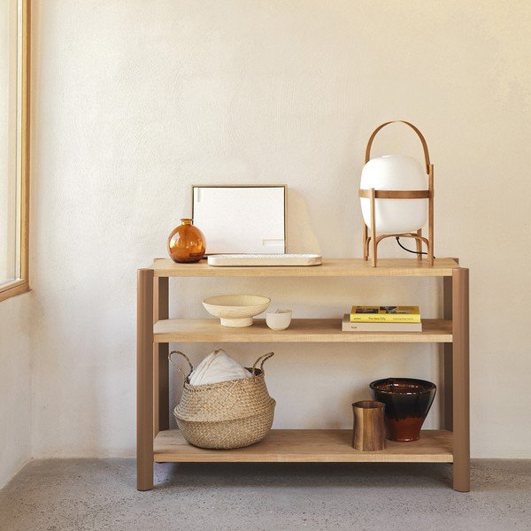 Ceglasty/w jasnym naturalnym kolorze regał w dekorze dębu 126x84x43 cm Bona – Teulat-image-1