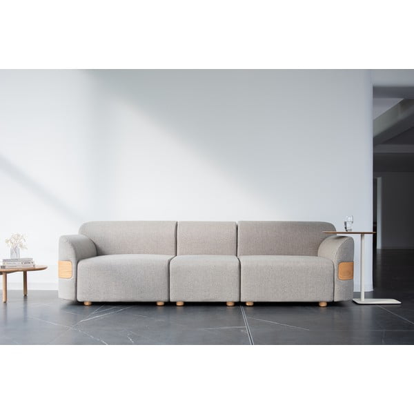 Jasnoszary moduł sofy (część środkowa) z wełny i lnu Hugg – Gazzda-image-1