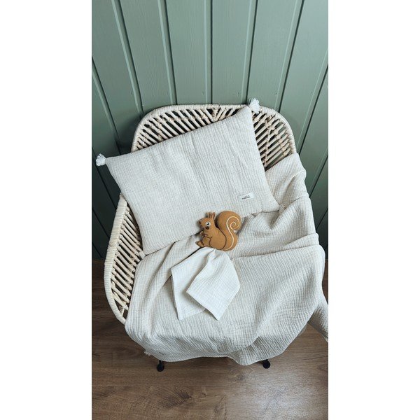 Kremowy muślinowy zestaw koca i poduszki dziecięcej 100x130 cm Muslin Linen – Malomi Kids-image-3