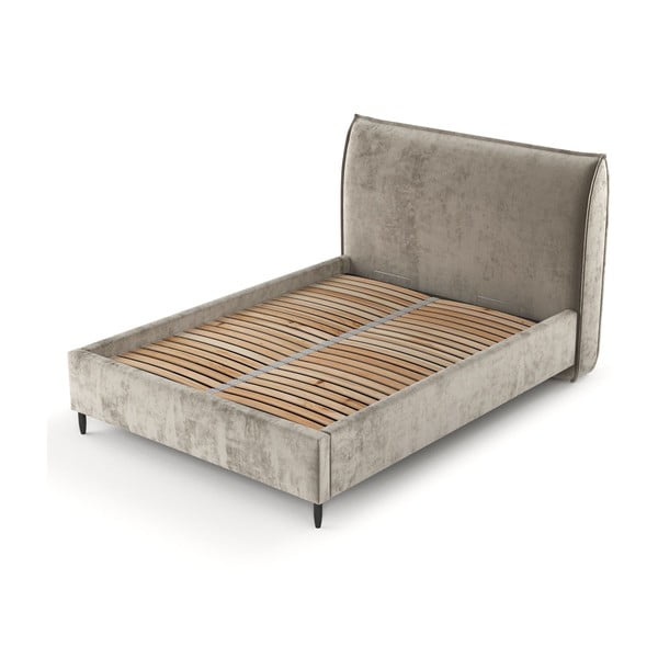 Beżowe tapicerowane łóżko dwuosobowe ze schowkiem i stelażem 180x200 cm Shell – Maison de Rêve-image-3