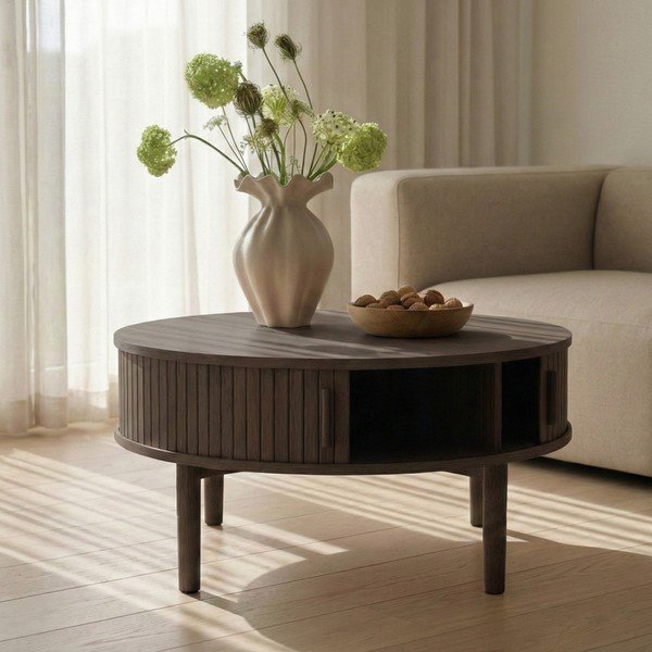 Okrągły stolik w dekorze dębu w ciemnym naturalnym kolorze ø 85 cm Meta – Unique Furniture-image-1