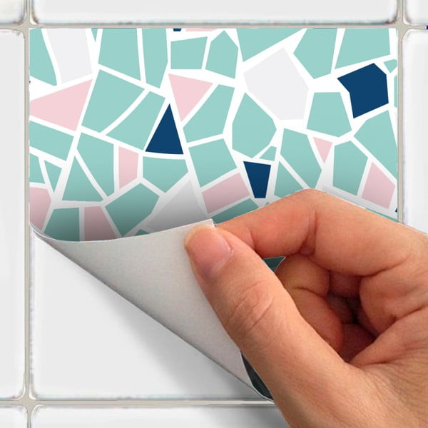 Zestaw 24 naklejek ściennych Ambiance Cement Tile Stickers Terrazzo Aqua, 10x10 cm-image-1