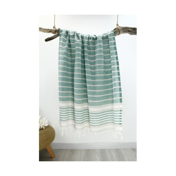 Zielony ręcznik bawełniany Hammam Alesta Style, 90x180 cm