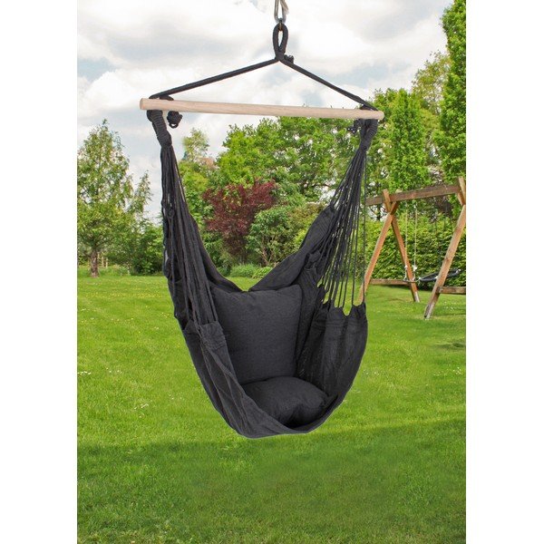 Czarny tapicerowany wiszący fotel ogrodowy Tobago – Garden Pleasure-image-1