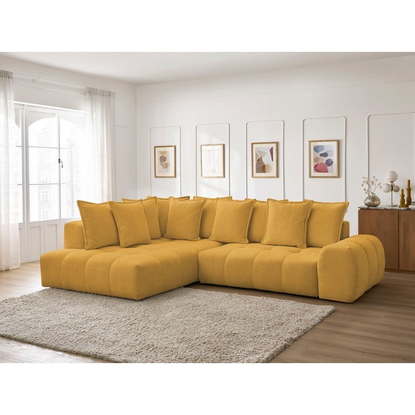 Musztardowy rozkładany/ze schowkiem narożnik z tkaniny szenilowej (lewostronny/w kształcie litery L) Everest – Bobochic Paris-image-1