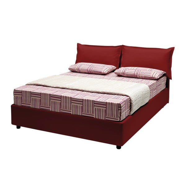 Czerwone łóżko dwuosobowe ze schowkiem 13Casa Rose, 160x190 cm