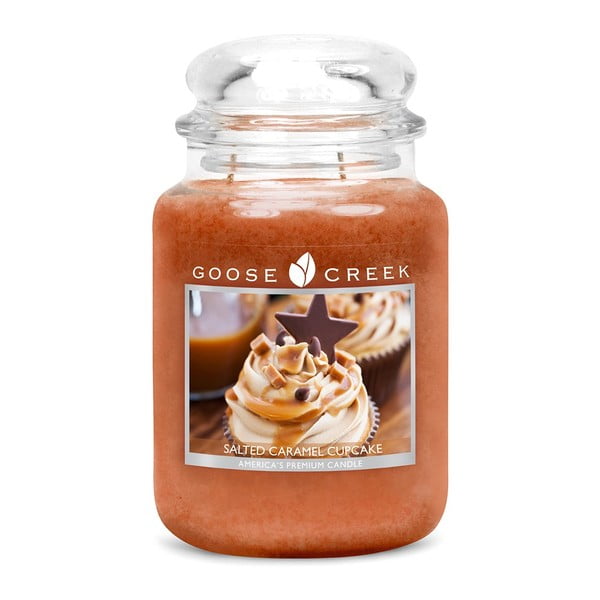 Świeczka zapachowa w szklanym pojemniku Goose Creek Słona babeczka karmelowa, 150 godz. palenia