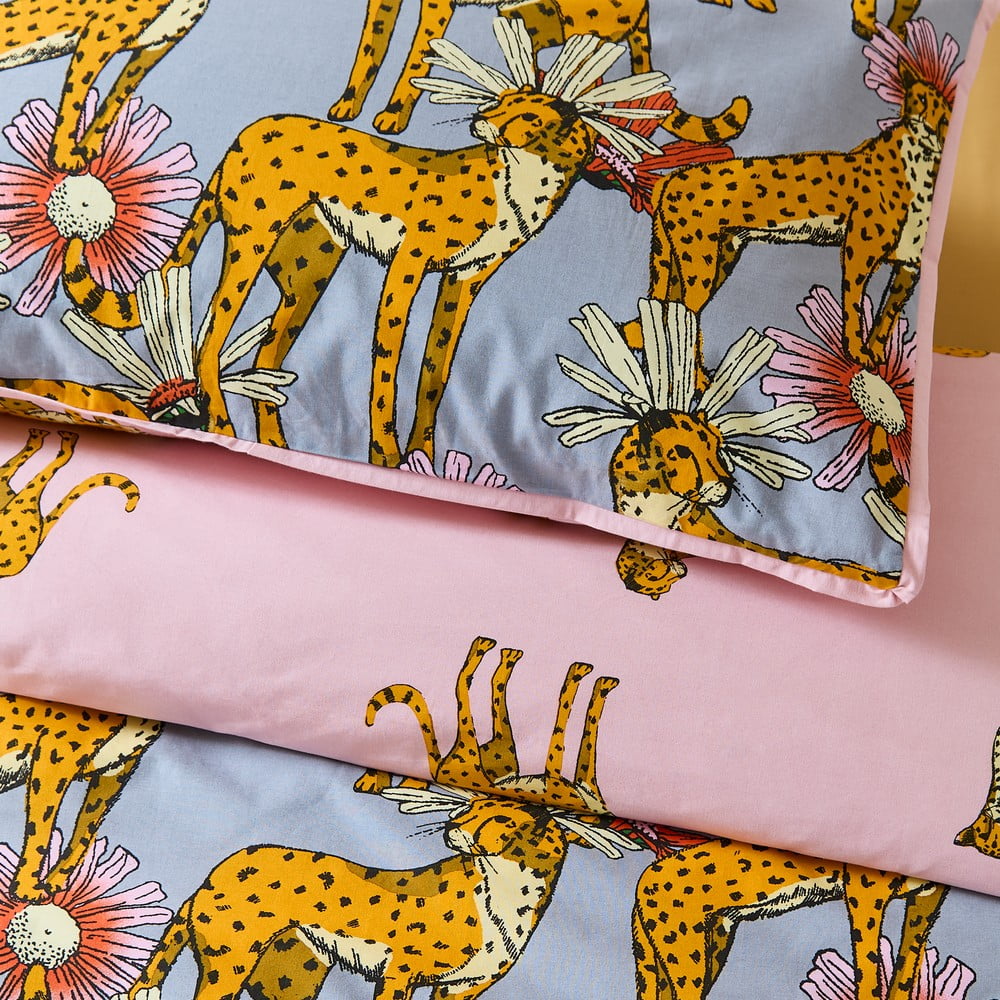 Różowo-szara bawełniana pościel dwuosobowa 230x220 cm Untamed Cheetah – Their Nibs (zdjęcie 5)