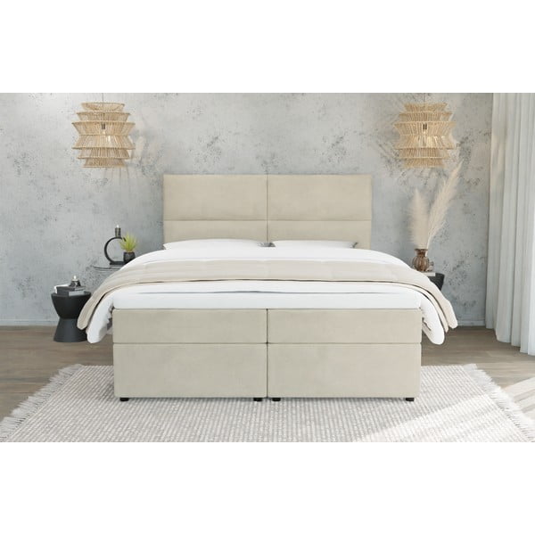 Beżowe łóżko boxspring ze schowkiem 140x200 cm Rico – Ropez-image-2