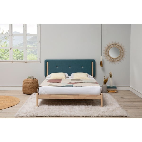 Łóżko drewniane z turkusowym zagłówkiem Marckeric Annie, 160x200 cm-image-1