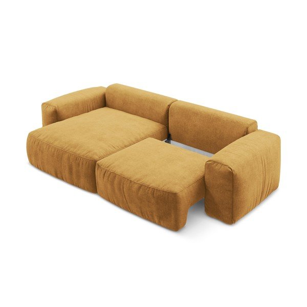 Musztardowy rozkładany narożnik z tkaniny szenilowej (lewostronny/z szezlongiem) Kuki – Makamii-image-4