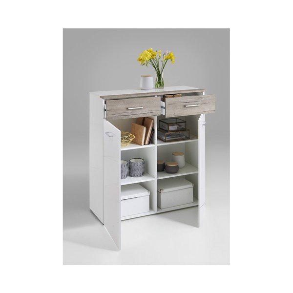 Biała komoda o wysokim połysku z dębowym dekorem Beijing-image-1