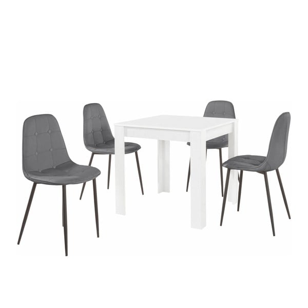 Komplet białego stołu i 4 szarych krzeseł Støraa Lori Lamar Duro