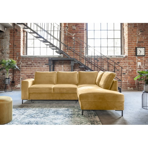Żółty aksamitny rozkładany narożnik (prawostronny) Lofty Lilly – Miuform-image-1