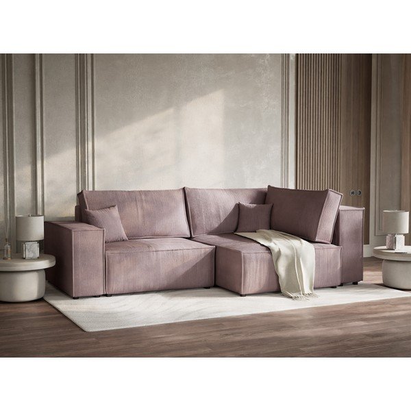 Fioletowy sztruksowy rozkładany/ze schowkiem narożnik (prawostronny/w kształcie litery L) Tonga – Maison de Rêve-image-4