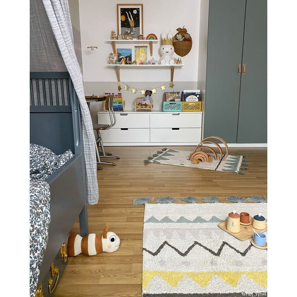 Kremowy bawełniany dywan dziecięcy tkany ręcznie odpowiedni do prania 120x160 cm Azteca Vintage Blue – Lorena Canals-image-3