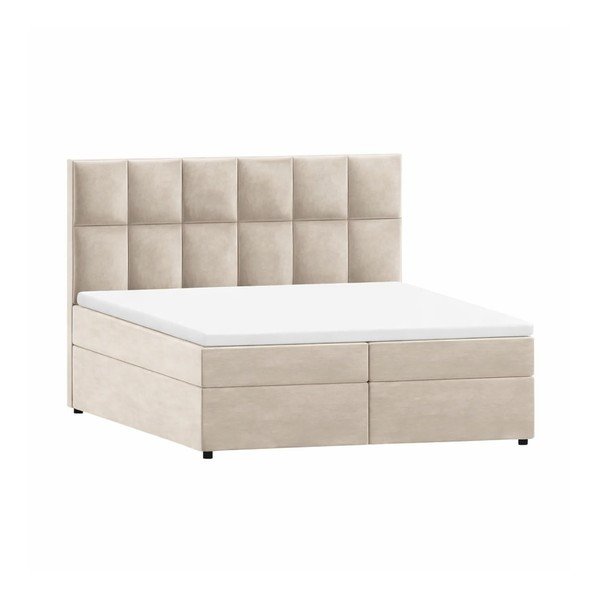 Beżowe łóżko boxspring ze schowkiem 180x200 cm Flip – Ropez