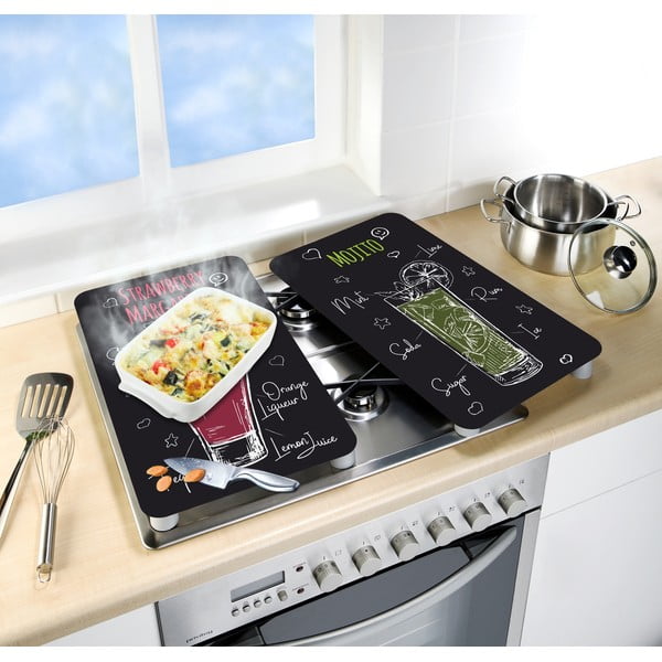 Zestaw 2 szklanych płyt ochronnych na kuchenkę Wenko Margarita, 52x30 cm-image-1