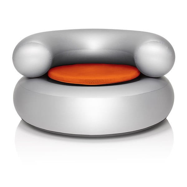 Fotel dmuchany CH-AIR, srebrny z pomarańczową poduszką