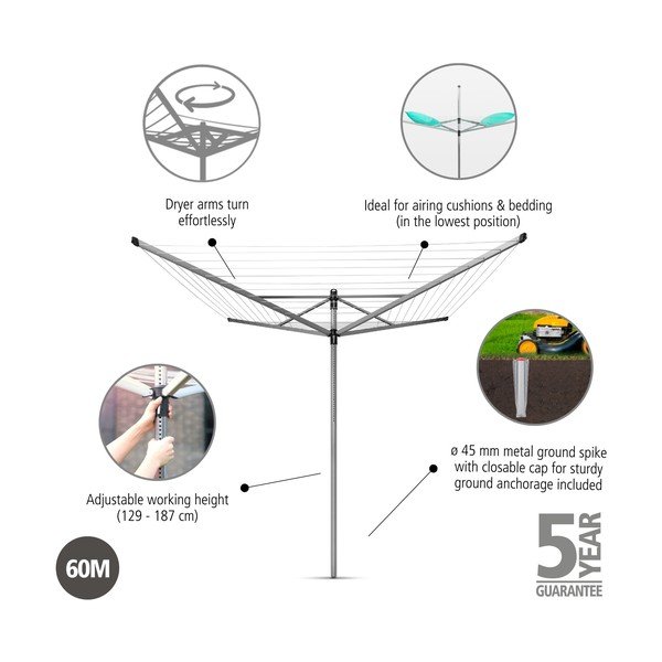 Ogrodowa suszarka na pranie w kolorze srebra 60 m Lift-O-Matic – Brabantia-image-3