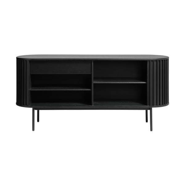 Czarna niska komoda w dekorze dębu z drzwiami przesuwnymi 73x160 cm Siena – Unique Furniture-image-4